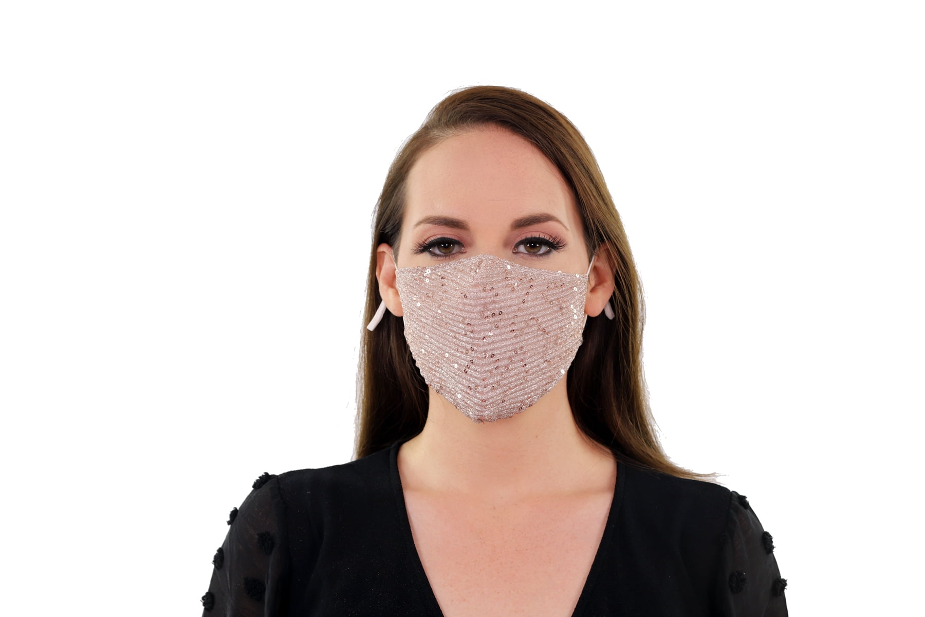 Premium Gold 2 Pk Bling Sequin 3 Layer Reusable Face Masks, Soft Fabric, Adjustable Ear Loops & Pocket for Filter