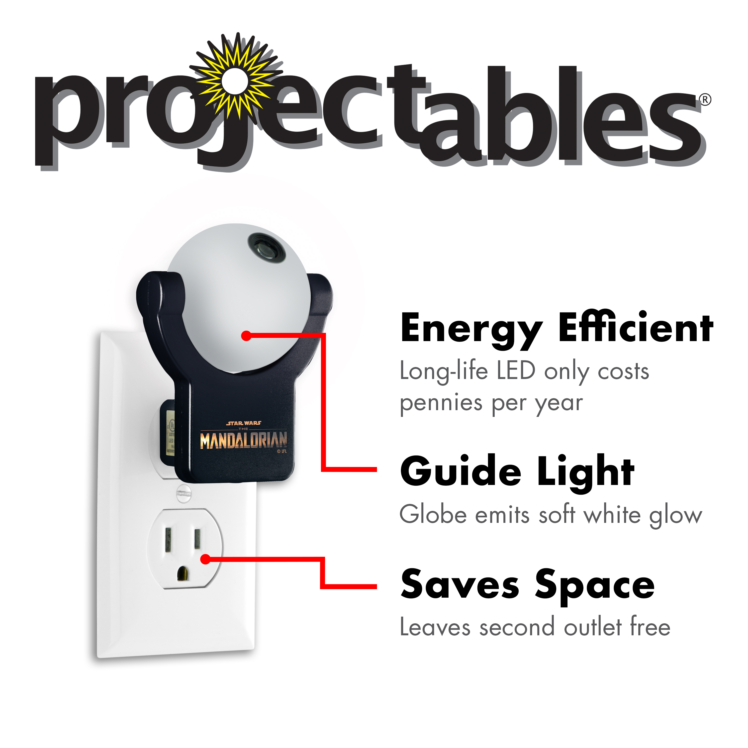 Projectables The Mandalorian LED Night Light Projector, Dusk to Dawn, 53215