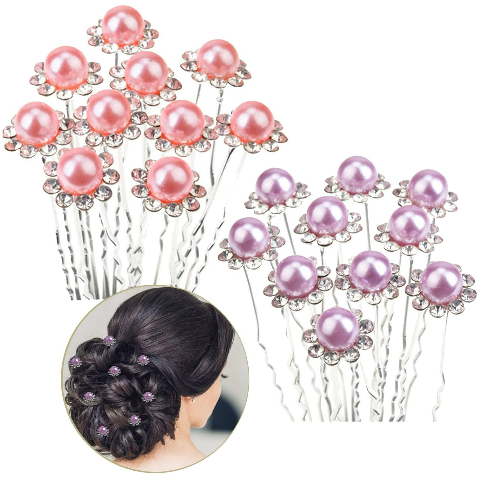 Set of 20pcs Flowers Hair Pins/Slides/Barrettes/Weddings Brides/Proms/Balls  Hairstyles Decorations With Silver Needles, Pink And Purple Pearls And  Clear Crystals/Rhinestones By | Walmart Canada