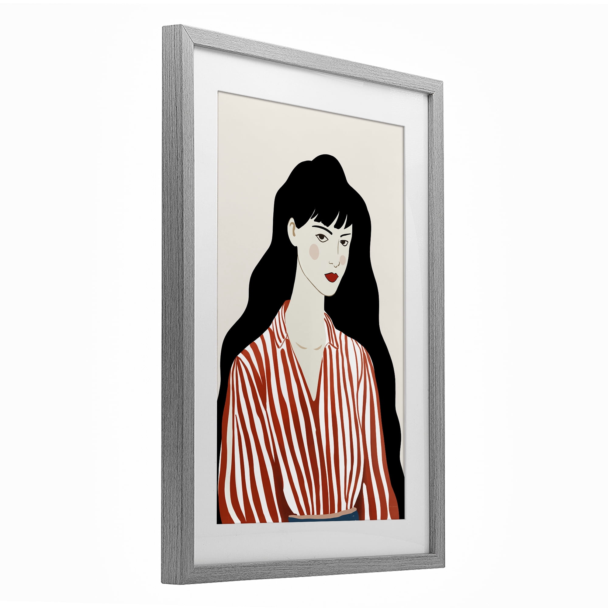Stupell Industries Woman in Striped Blouse Gray Framed Print Under Glass, design by Omar Escalante