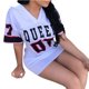 thumbnail image 5 of Vestido de verano para mujer y niña, nuevo, informal, holgado, de algodón y lino, sexy, de manga corta, con escote en V y letras, ajustado, vestido de baloncesto, 5 of 5