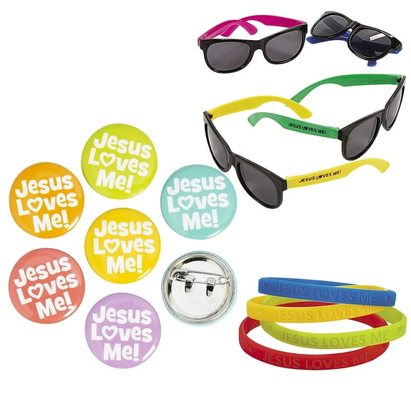 Fun Express Bulk 84 Pc. Jesus Loves Me Colorful Wearables Assortment