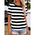 thumbnail image 6 of Busydd T Shirts for Women 2026 Striped Crew Neck Short Sleeve Summer Tops Slim Fit Casual Basic Tee Fashion Breathable Soft Stretchy Top for Daily #01Black S, 6 of 10
