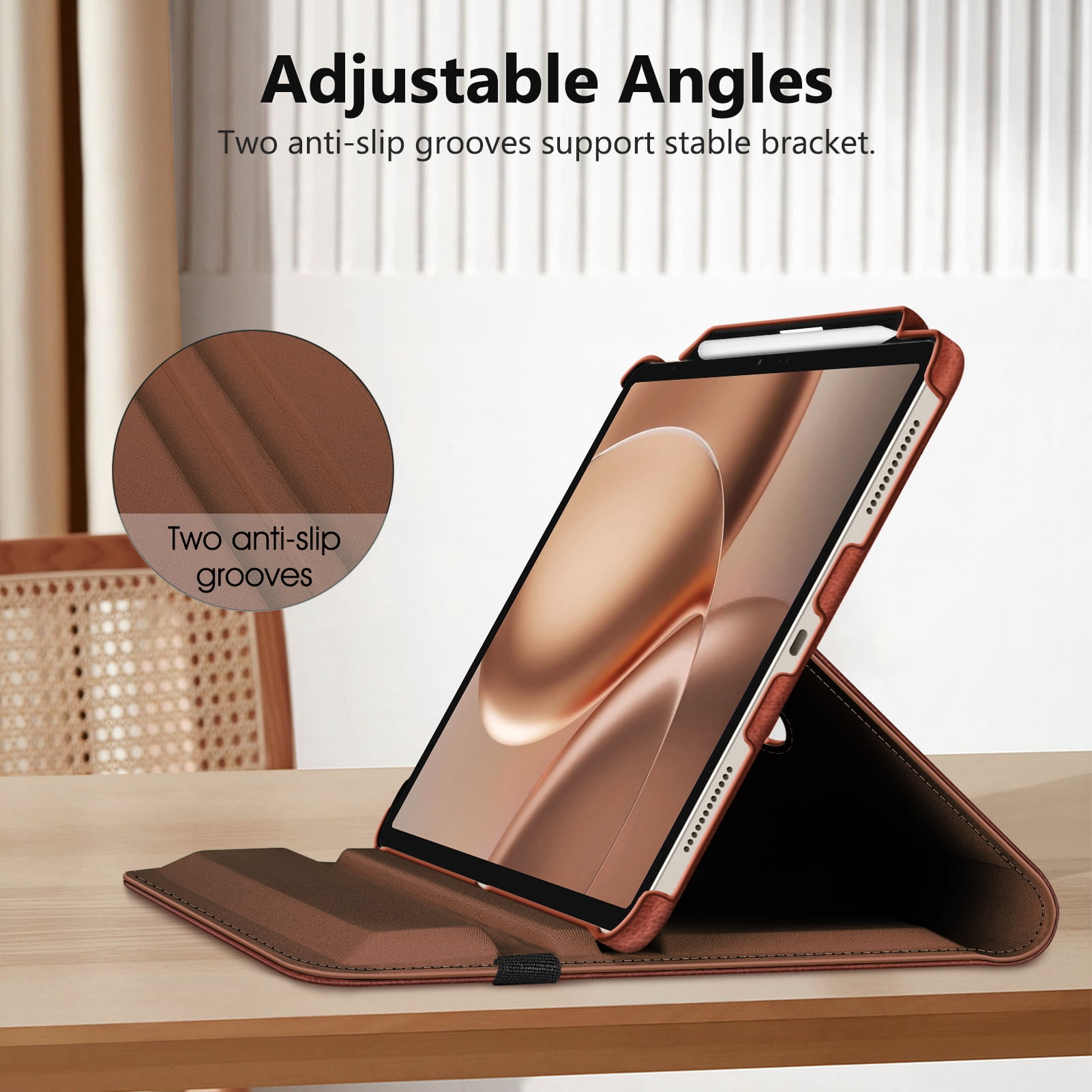 Fintie Rotating Case for iPad Air 13-inch (M4) 2026, (M3) 2025, (M2) 2024 - 360 Degree Rotating Protective Stand Cover with Pencil Holder, Brown