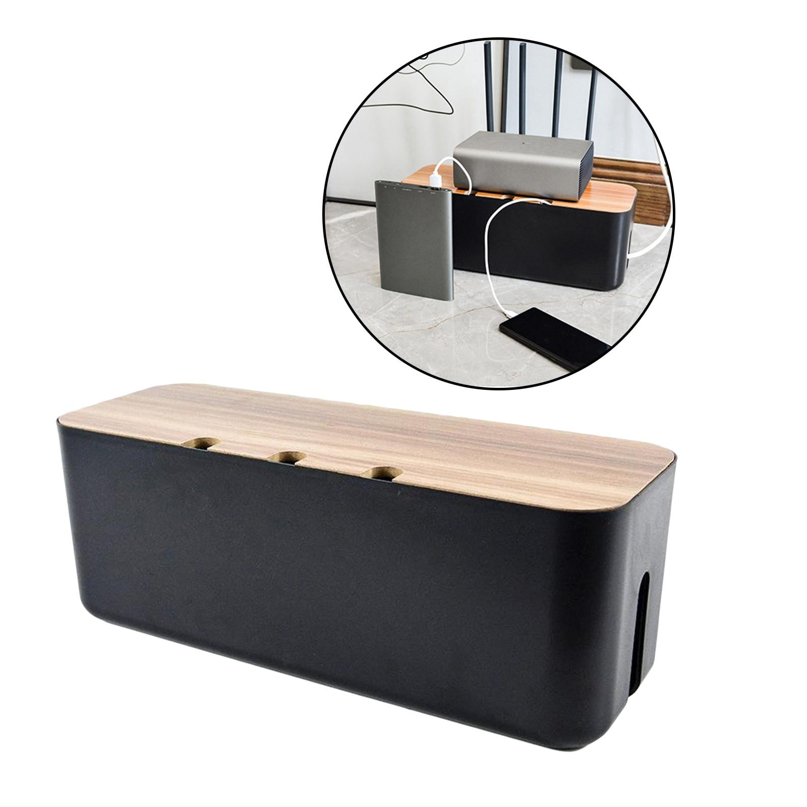 Nishiyuenyi Cable Management Box, 11x4x4.5", Wooden Lid, Cord Organizer for Home/Office/Kitchen Black