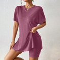 thumbnail image 2 of MXUIKV Workout Sets for Women Lightweight Summer Loose Fitted Side Slit Hem T-Shirts Tight Shorts(XX-Large,Wine), 2 of 7