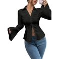 thumbnail image 2 of Women Button Down Shirts Striped Long Sleeve Collared Casual Work Blouses Tops Trendy Outfits Black XL, 2 of 7