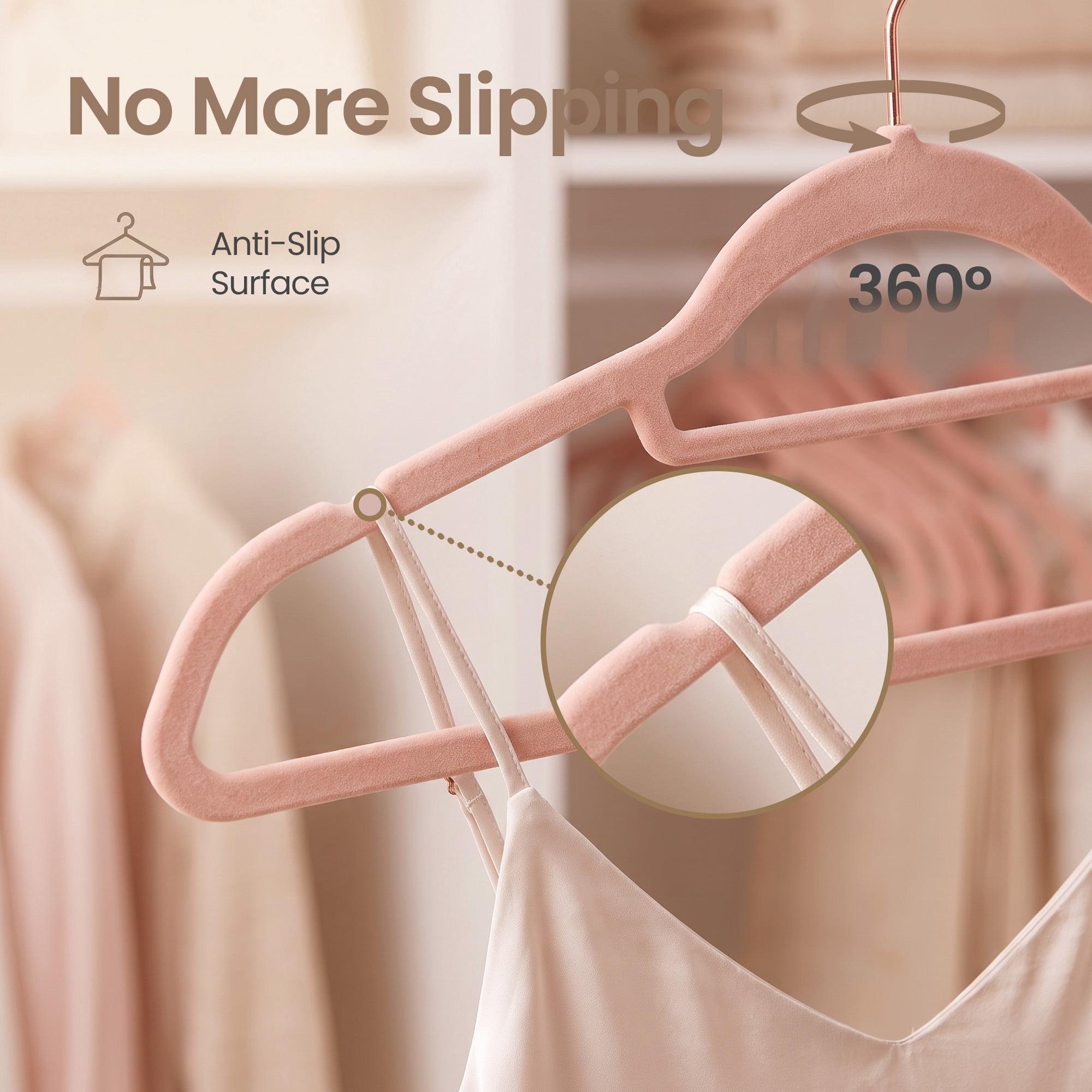 Ledrem 50-pack Coral Pink Velvet Hangers, Space-Saving