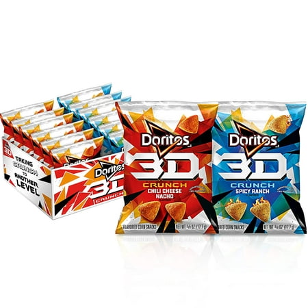 Doritos 3D Crunch, 2 Flavor Variety Pack, 0.625 oz Bags, (Pack of 36)