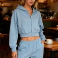 thumbnail image 2 of Zedker Hoodies for Women with Fleece Lining Full Zip Sweatshirt Cropped Jackets Long Sleeve Hooded Coat Blue XXL, 2 of 10
