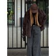 thumbnail image 3 of Abrigo de piel sintética esponjoso marrón para mujer, cárdigan grueso de manga larga con solapa elegante, ropa de calle cálida para Otoño e Invierno, 3 of 5