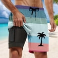 thumbnail image 2 of ibiyuan Men Swim Trunks with Compression Liner Quickdry Mens Bathing Suit Drawstring Mens Shorts Pockets Comfortable Printed Men's Swimwear,Pink-1, 2 of 4