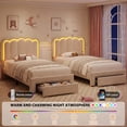 thumbnail image 4 of Hijob Twin Size LED Bed Frame for Girls/Kids with Storage Drawers, Velvet Upholstered Platform Bed with Adjustable Headboard, No Box Spring Needed, Beige, 4 of 8