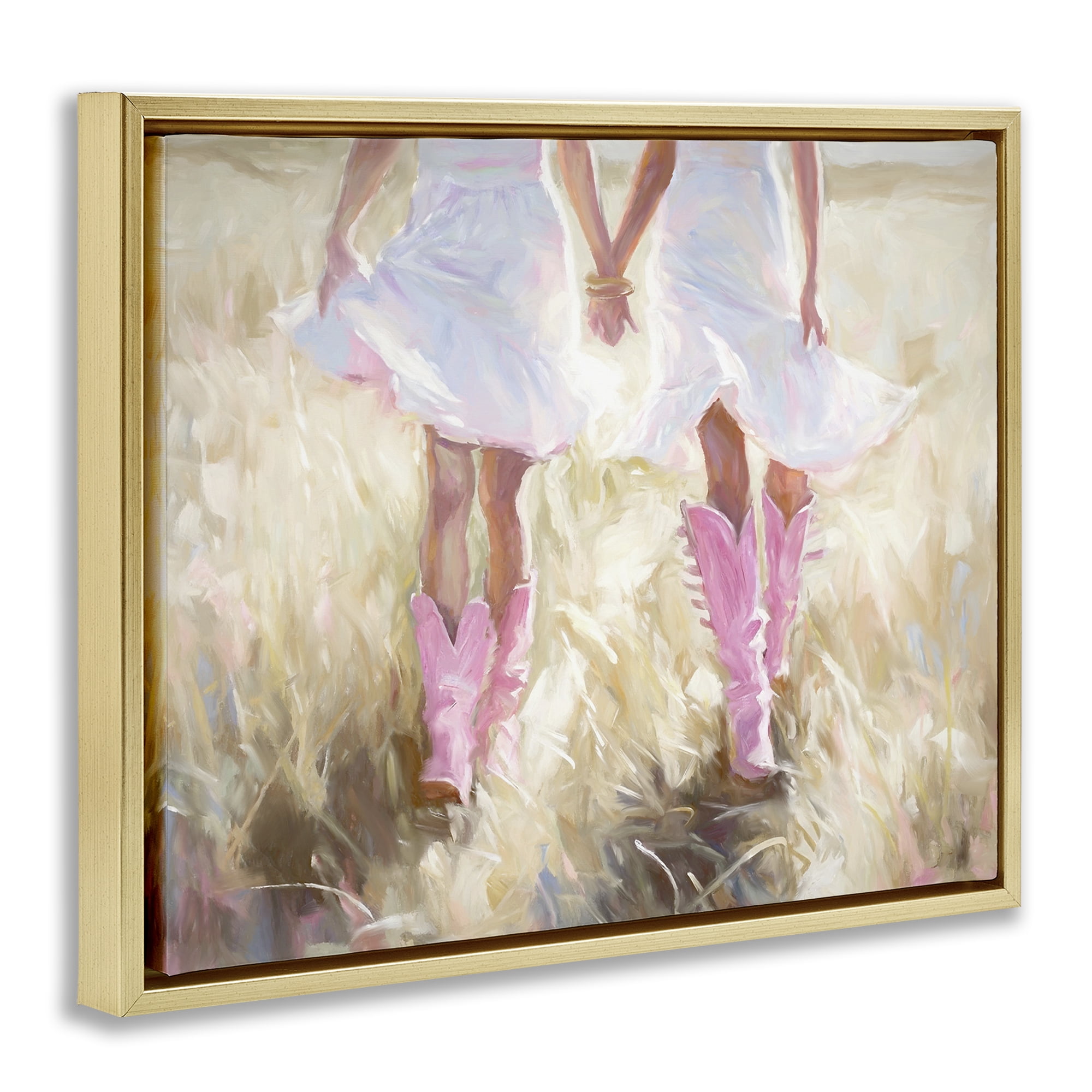 Stupell Industries Cowgirl Best Friends Novelty Painting Gold Floater Framed Canvas Art Print Wall Art, 21 x 17
