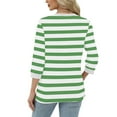 thumbnail image 4 of Tops for Women 3/4 Sleeve Stripe Print Color Round-neck Pullover Blouses Army Green Womens Blouse, 4 of 5