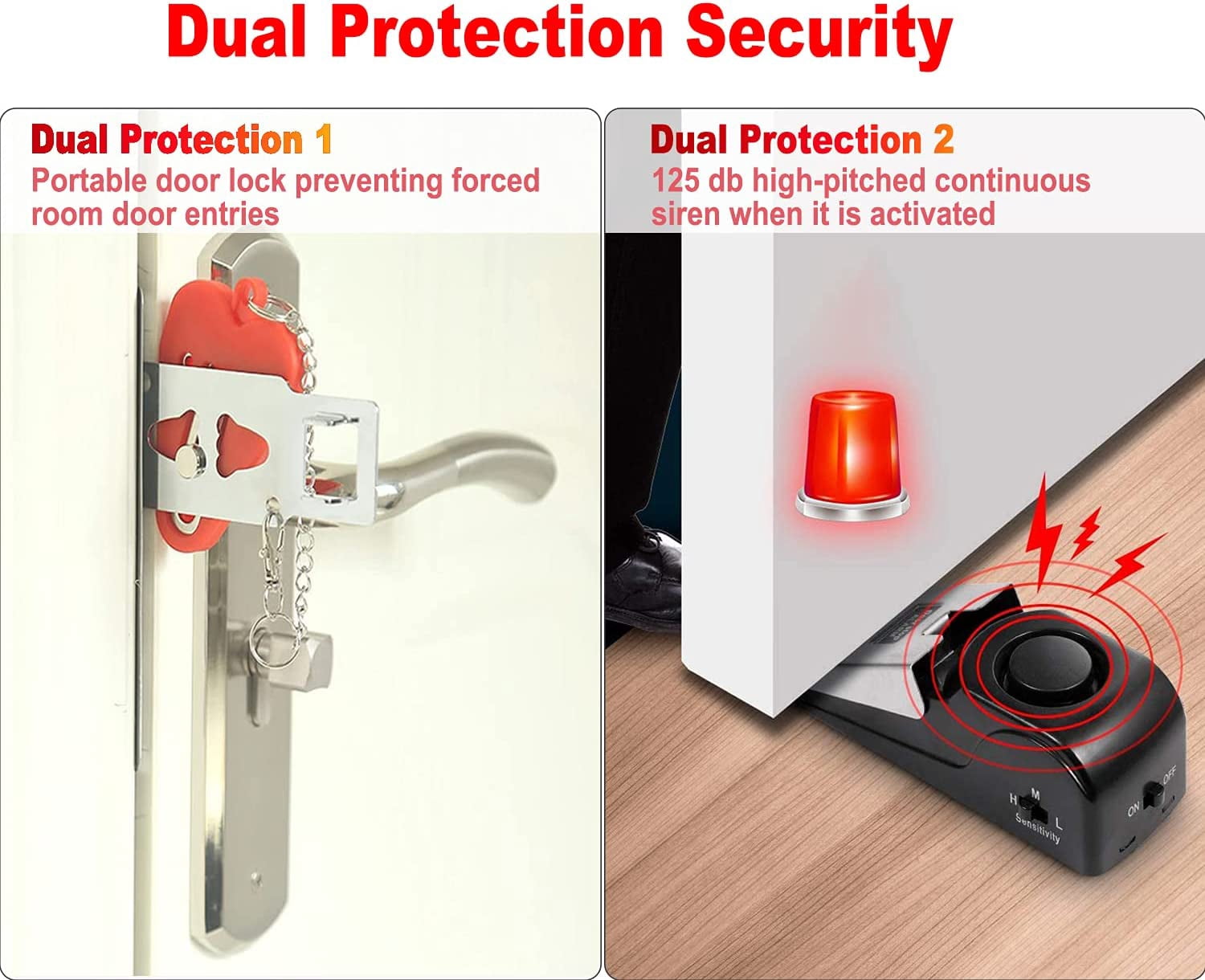 Portable Door Lock & Door Stop Alarm,Dual Protection Security Devices Pocket Door Stopper Self Defensey Tools for Hotel Travel Home Apartment se, Red/Black