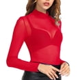 thumbnail image 4 of Juebong Womens Long Sleeve Workout Arm Shaper Top Sheer Mesh Yoga Casual Blouse Shirt,Red,M, 4 of 8