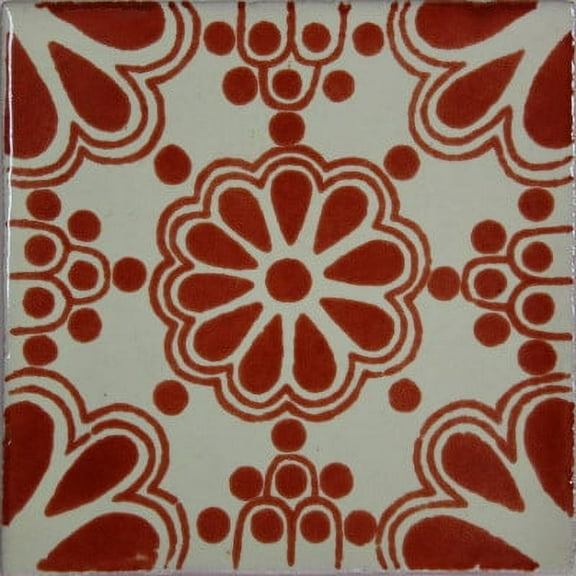 4.2x4.2 Terracotta Bouquet Talavera Mexican Tile, Set of 9 pcs