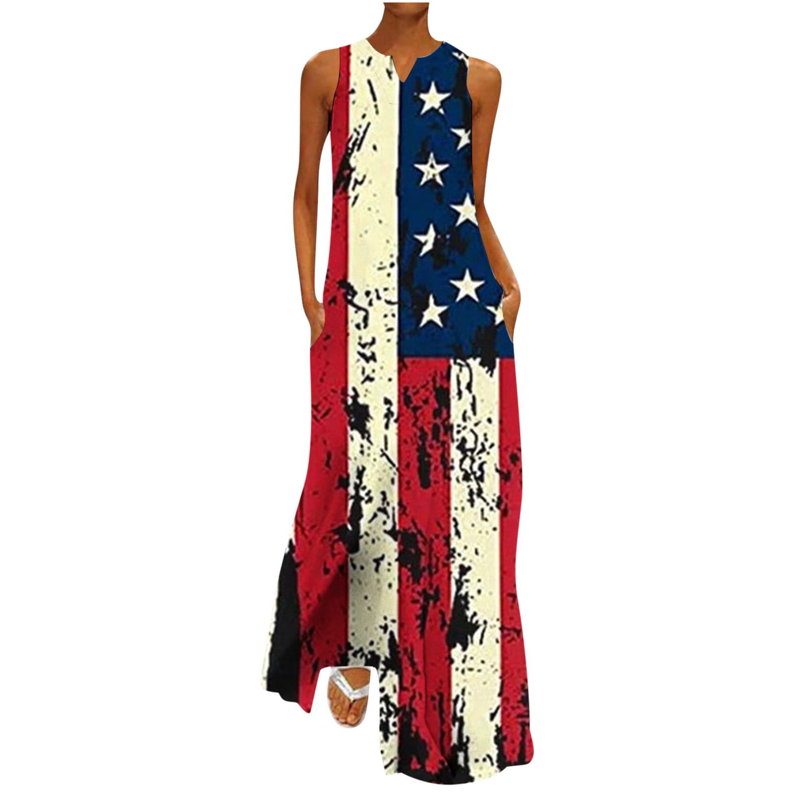 American Flag Maxi Dress for Women Summer 4th of July Patriotic Long ...