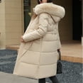 thumbnail image 3 of BRGZLK Women Waterproof Parka Jacket Trendy Coat Removable Hooded Winter Jacket Cotton Padded Warm Maxi Puffer Coat Long Knee-Length Loose Anti Cold Warm Thickened Hooded Cotton Jacket for Work Office, 3 of 8