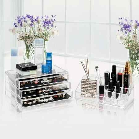 Godecor 3 Drawers Acrylic Cosmetic Organizer Makeup Case Holder