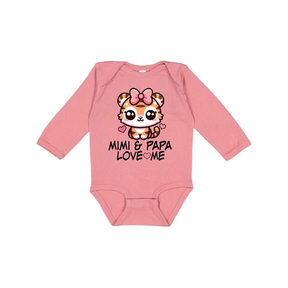 Inktastic Mimi and Papa Love Me Girls Grandchild Girls Long Sleeve Baby Bodysuit