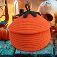thumbnail image 4 of Cesta Tejida A Prueba Polvo con Forma Calabaza para Halloween con Tapa, Cesta Almacenamiento Escritorio, Cesta Almacenamiento Cosméticos y Artículos para Refrigerios, 4 of 8