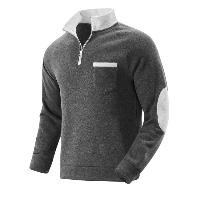 Camisas de Manga Larga Casual Color Sólido Bolsillo Cremallera de Pie Cuello Sudadera, Camisas de Trabajo de Manga Larga de los Hombres para Actividades Al Aire Libre