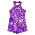 thumbnail image 3 of YONGHS Kids Girls Sequins Dance Leotard Halter Neck Pageant Romper Ballroom Dancewear Costume Purple 12, 3 of 5