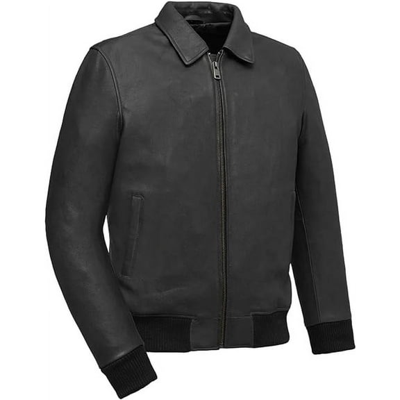 First Mfg Co - Moto Bomber - Mens Motorcycle Biker Jacket - Leather - Black - 2X Large