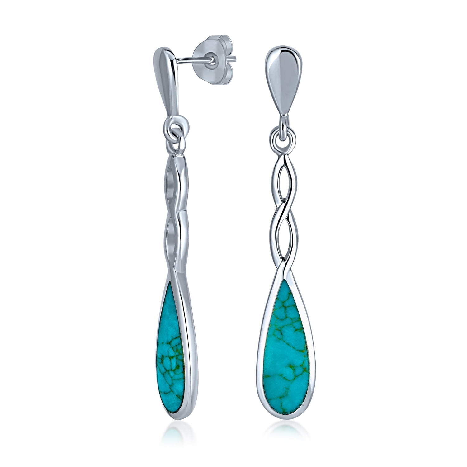 925 Silver Vintage Turquoise Dangle Ear Stud Hook Women Jewelry Feather Earrings 