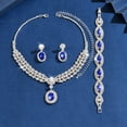 thumbnail image 6 of AEXTO Rhinestone Wedding Jewelry Set Royal Blue Bridal Necklace Earrings Bracelet Sets Prom Costume Accessories for Women, 6 of 7