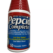 Pepcid Complete Acid Reducer + Antacid Chewable Tablets Cool Mint Flavor 50 Ct
