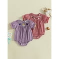 thumbnail image 3 of BemeyourBBs Baby Girls Romper Short Sleeve Plaid Embroidery Animal Summer Bodysuit, 3 of 9