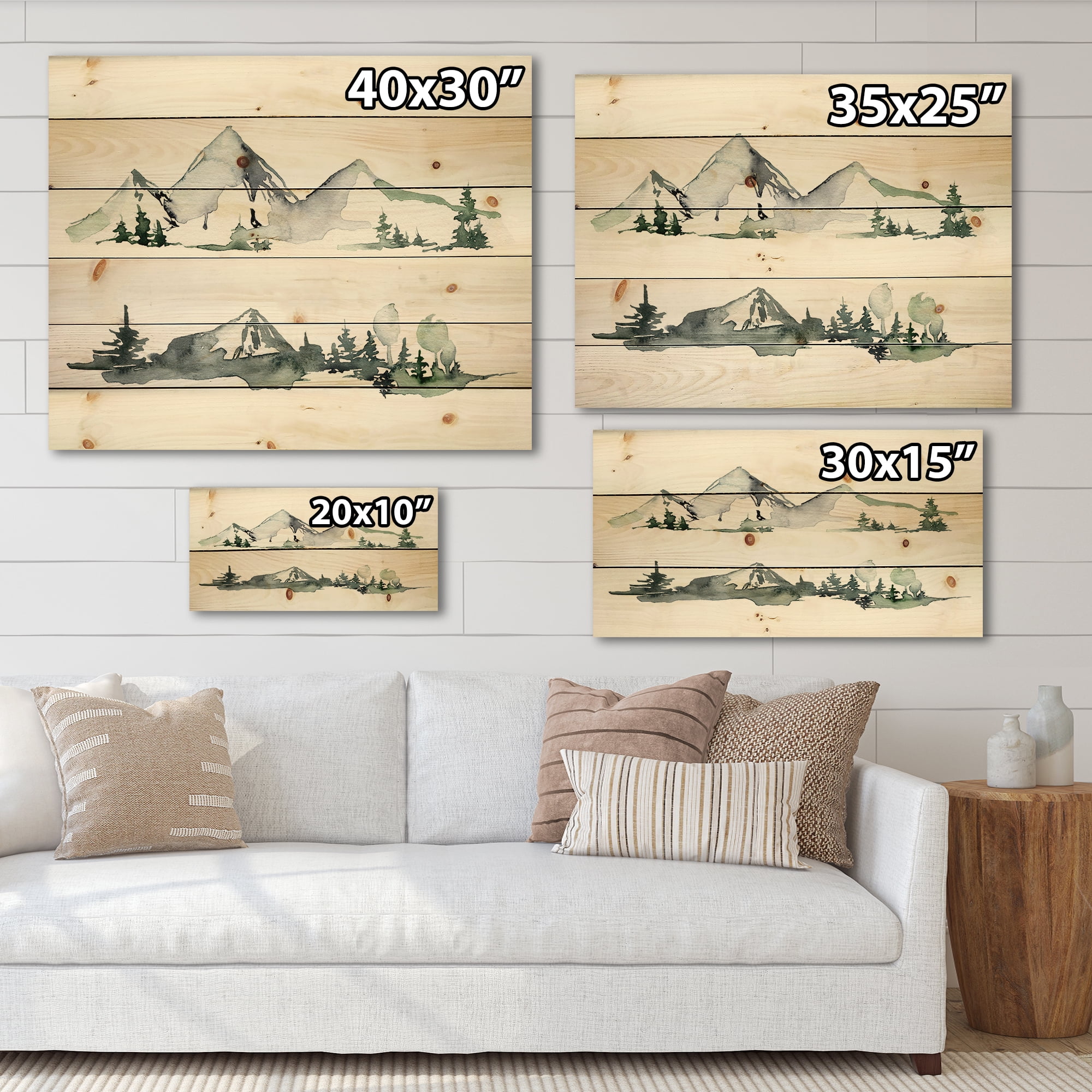 Designart 'Trees With Winter Dark Blue Mountain Landscape II' Modern Print on Natural Pine Wood