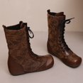 thumbnail image 4 of Fankiway Bottes Mi-Mollet à Lacets pour Femmes Semelle Plate Bout Rond Style Vintage Bottes d'Hiver Mode Brun, 4 of 8