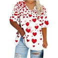 thumbnail image 4 of Women's Plus Size Tops Valentine's Day Short-Sleeve Shirt Love Heart Print T-Shirt V Neck Loose Fit Tees Cute Summer Tops for Women, 4 of 5