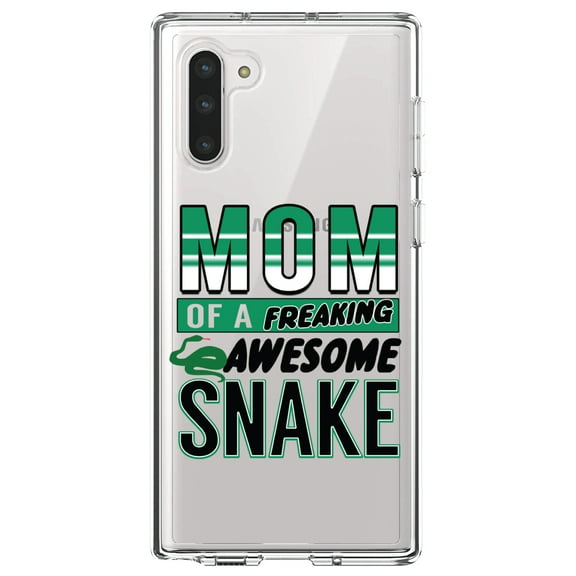 DistinctInk Clear Shockproof Hybrid Case for Samsung Galaxy Note 10 (6.3" Screen) - TPU Bumper Acrylic Back Tempered Glass Screen Protector - Mom of a Freaking Awesome Snake