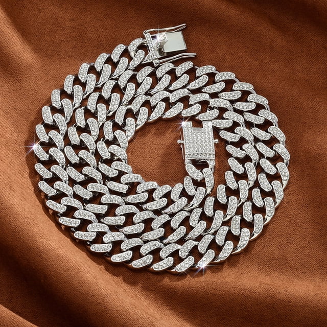 Cadena cubana de 12 mm, ligera, de lujo, de aleación a juego, con diamantes de imitación, collar cubano para hombres y mujeres