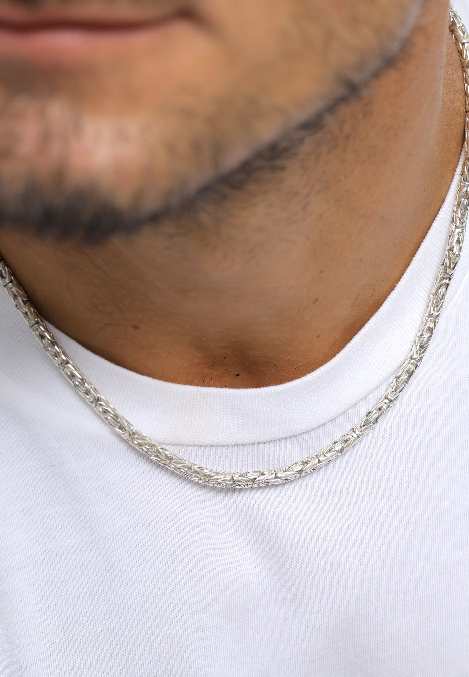 KUZZOI Men 0.16" Byzantine Link Chain Necklace 925 Silver 20 - 24 inch