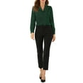 thumbnail image 2 of Camisa de oficina de satén de manga larga con cuello plano y botones para mujer INSPIRE CHIC M Verde, 2 of 7
