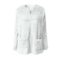 thumbnail image 5 of IROINNID Fall Shirts for Women Long Sleeve Winter Thermal Pullover Sweatshirt Loose Fit Solid Warm Casual Tops with Pockets,White, 5 of 5