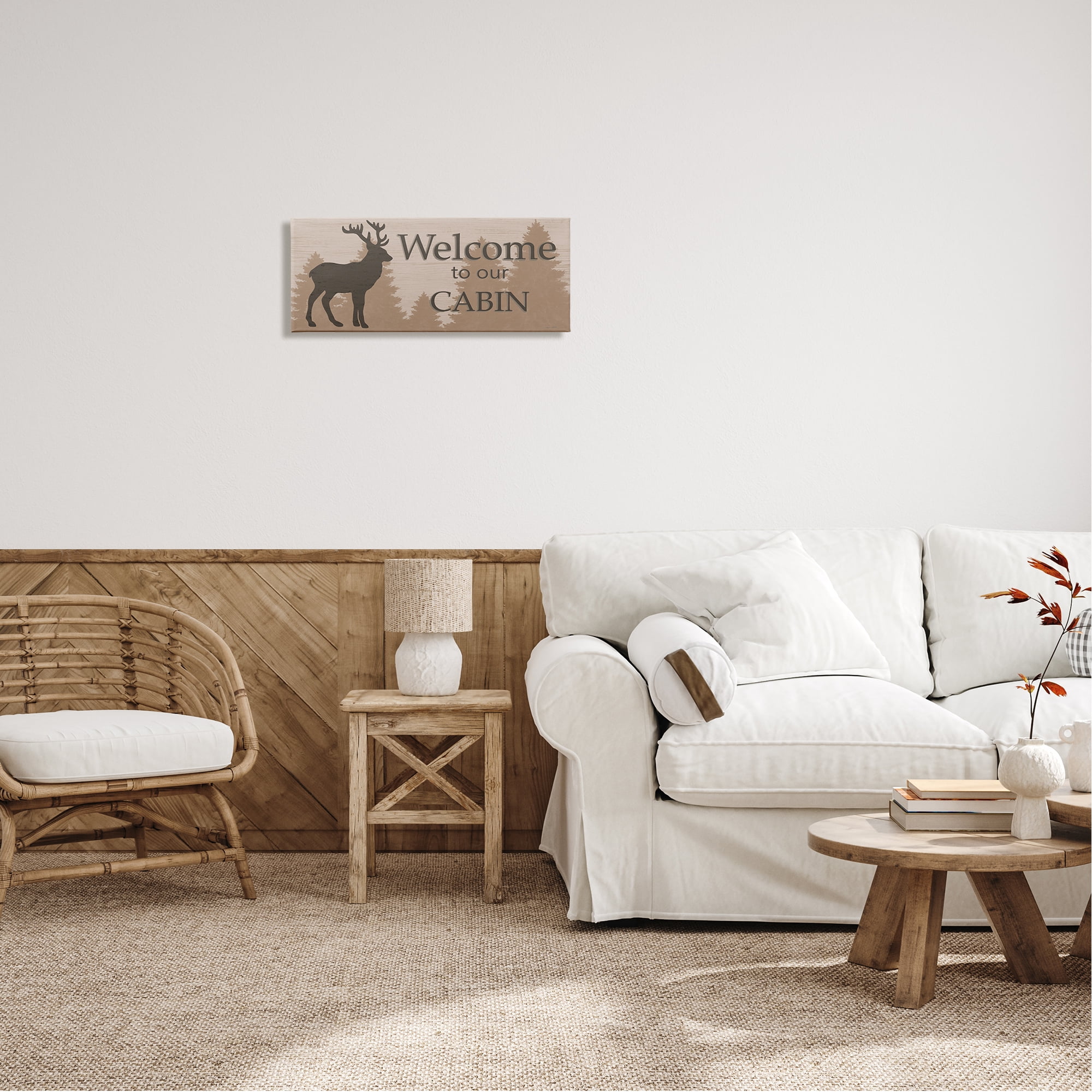 Stupell Welcome To Our Cabin Deer Sign Animals & Insects Painting Gallery Wrapped Canvas Print Wall Art