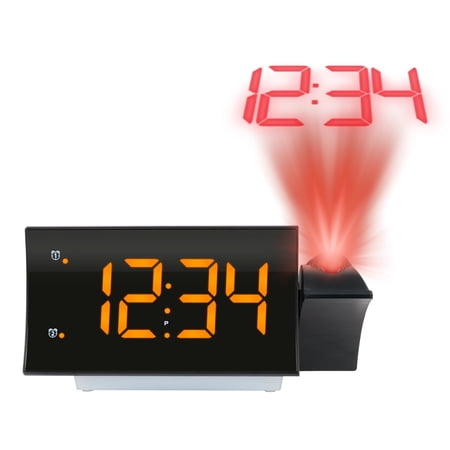 La Crosse Technology Curved Black Digital Projection Alarm Clock Radio with Nightlight, 817-83957-INT
