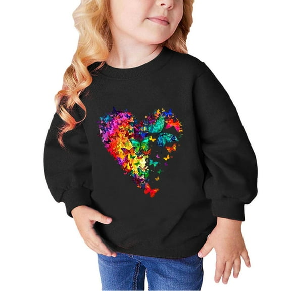 Odeerbi Toddler Girls Crewneck Sweatshirts Pullover Sweatshirts Children's Fall Winter Sweatshirt Heart Print Long Sleeve Sweater Top Black