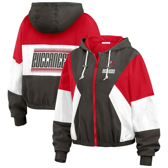 Women's WEAR by Erin Andrews Pewter/Red Tampa Bay Buccaneers Plus Size Color Block Full-Zip Windbreaker Jacket