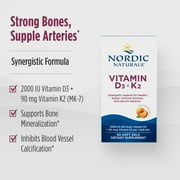 Nordic Naturals D3+K2 - Orange - Vitamin D3 (50 mcg) & Vitamin K (90 mcg), 60 Ct