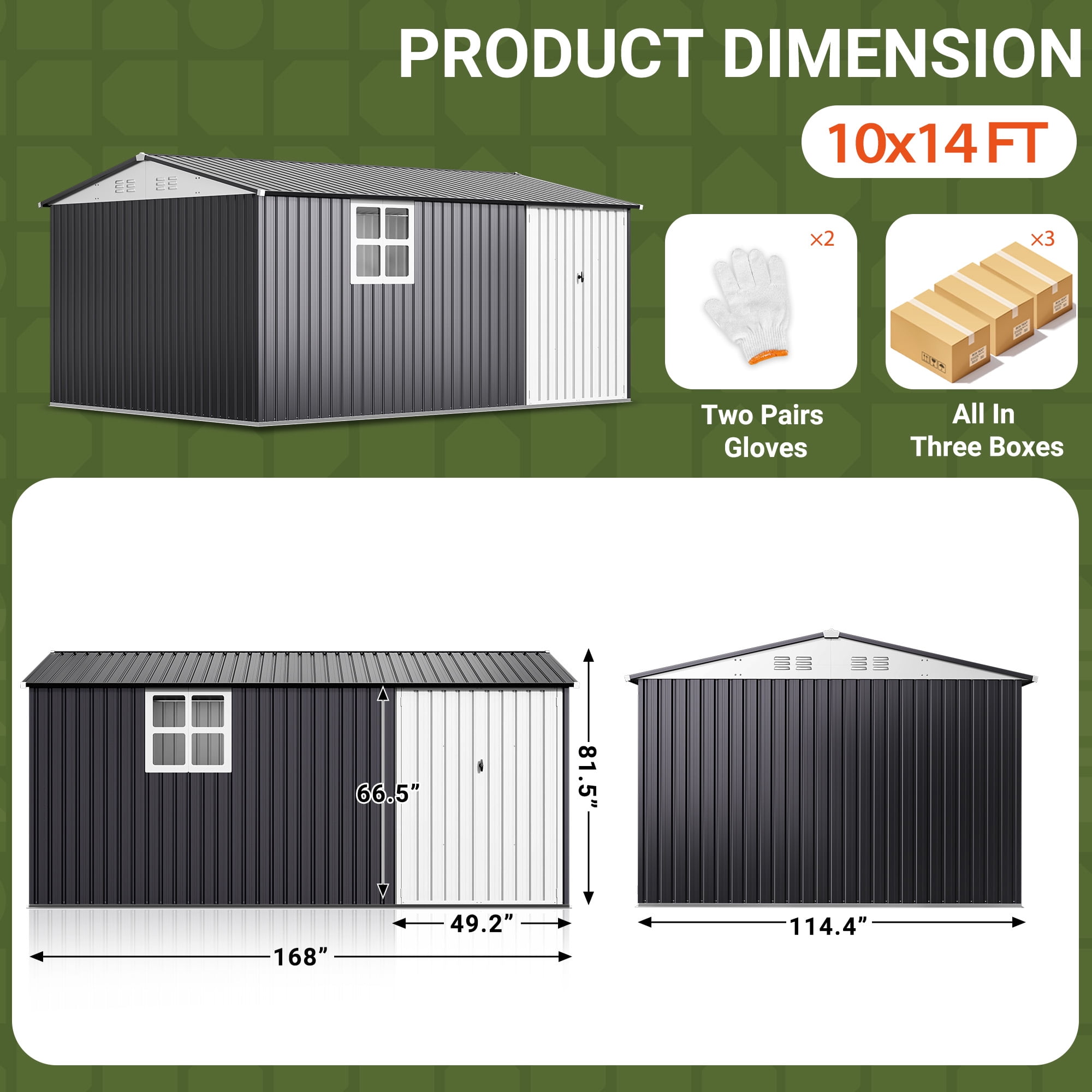 NETAJE 10'x14' Outdoor Metal Storage Garden Shed with Window, Lockable Doors and Air Vent for Backyard, Garden, Lawn, Dark Gray