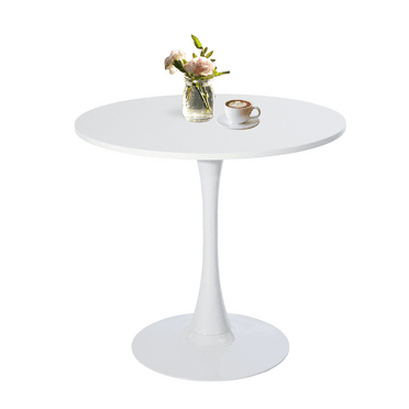 FurnitureR 31.5'' Round Dining Table – Modern Mid-Century Pedestal Table for Dining Room, Kitchen, or Small Spaces, White