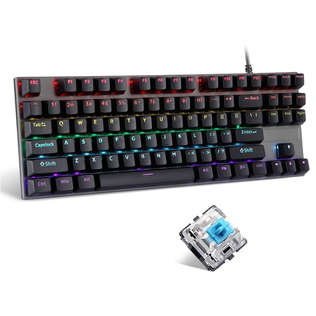 iBlancod K87 87 Keys Wired Mechanical Keyboard Metal Panel Two-color Injection Keycap 20 Light Effects Black(Blue Switches)